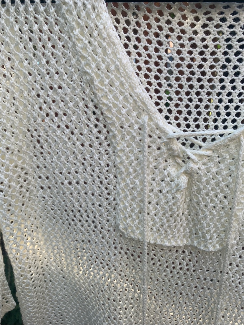 Amazon Cream Open-Knit V-Neck Tunic with Tassel Detail - Picture 2 of 8
